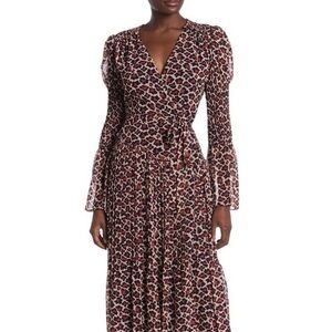 Diane Von Furstenberg DVF Shirred Midi Wrap Dress XS Animal Leopard Print *Read